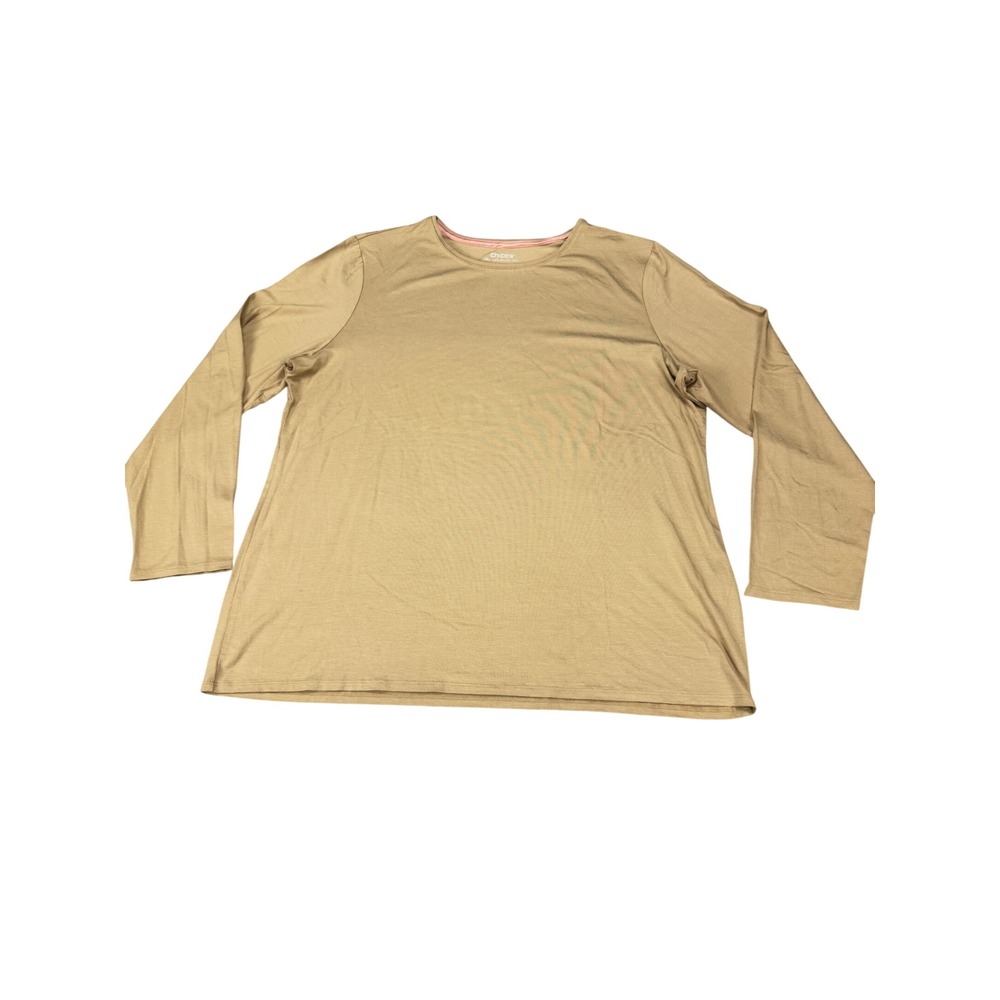 Chicos The Ultimate Tee Tan Brown Long Sleeve Rayon Spandex Shirt XL Size 3